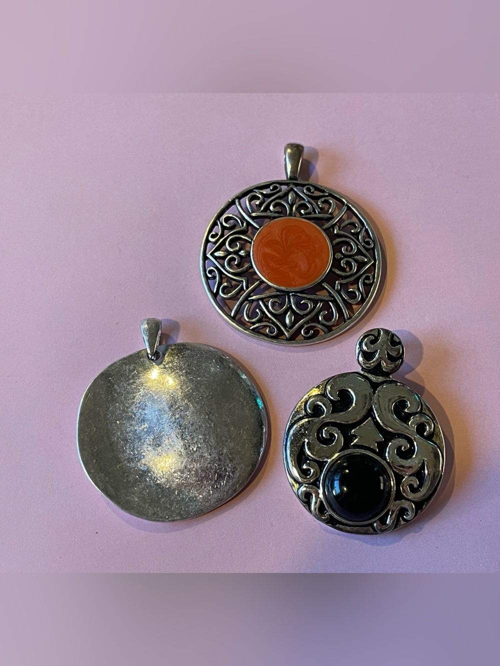 Silver Tone Modern Pendant Trio Lot Bundle #9678 you get all 3